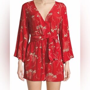 ba&sh Red Floral Wrap Dress with Tie Waist